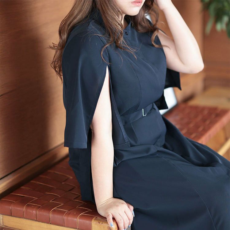 大きいサイズ レディース ケープスリーブベルトワンピース