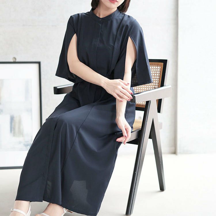 大きいサイズ レディース ケープスリーブベルトワンピース