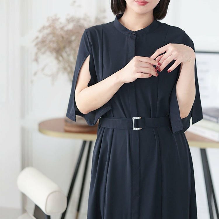 大きいサイズ レディース ケープスリーブベルトワンピース