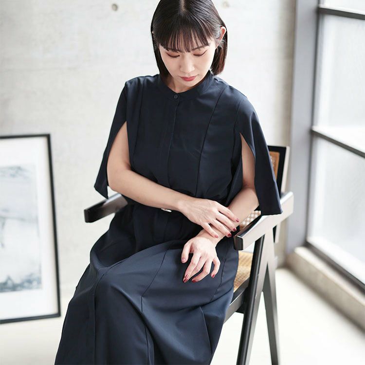 大きいサイズ レディース ケープスリーブベルトワンピース