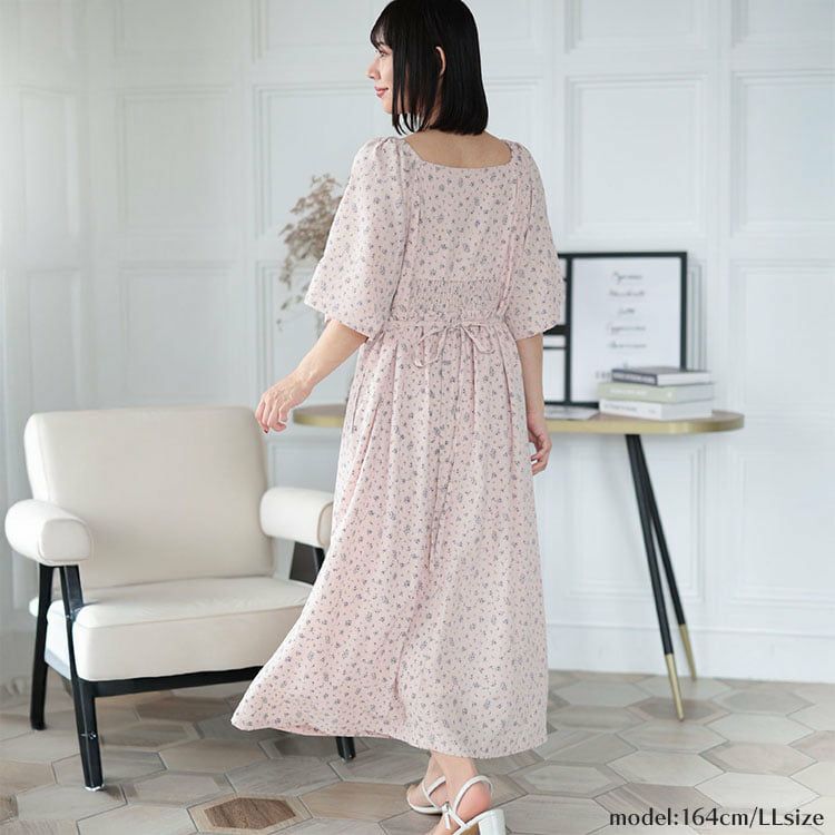 大きいサイズ レディース フラワーミストギャザーワンピース