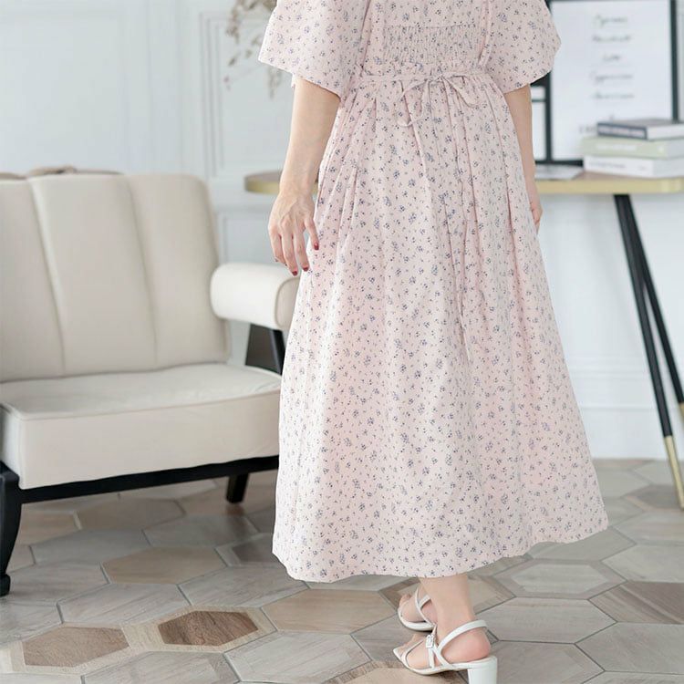 大きいサイズ レディース フラワーミストギャザーワンピース