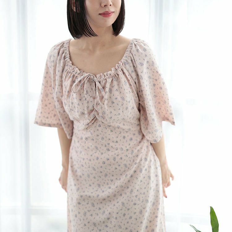 大きいサイズ レディース フラワーミストギャザーワンピース