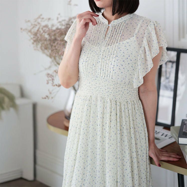 大きいサイズ レディース ピンクタックプリーツワンピース