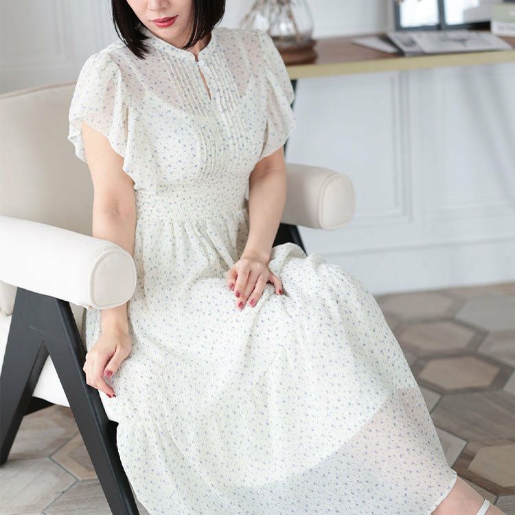 大きいサイズ レディース ピンクタックプリーツワンピース