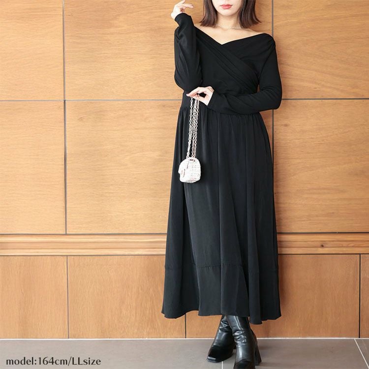 大きいサイズ レディース 2WAYカシュクールフレアワンピース