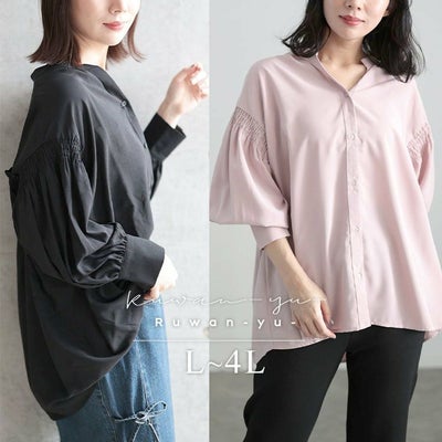 大きいサイズ レディース ギャザースリーブVネックブラウス