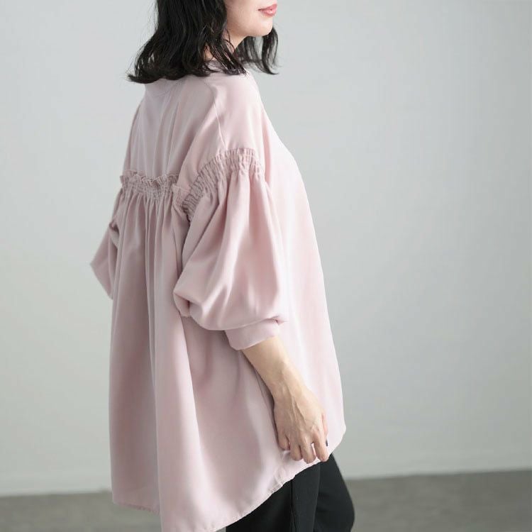 大きいサイズ レディース ギャザースリーブVネックブラウス