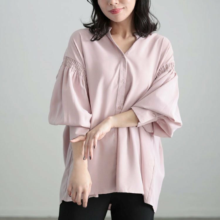 大きいサイズ レディース ギャザースリーブVネックブラウス