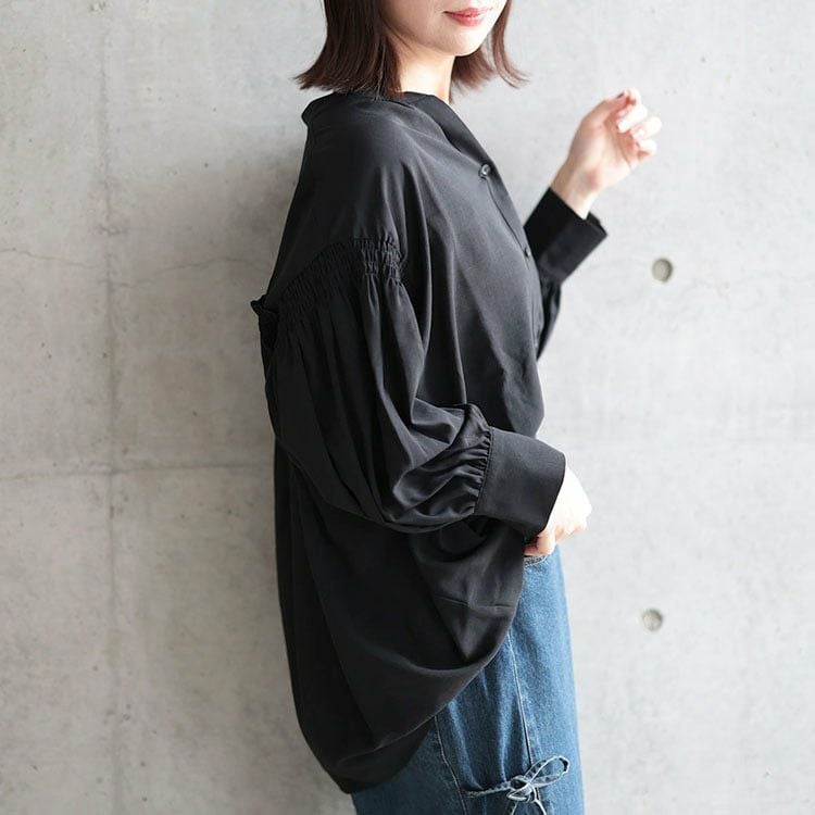 大きいサイズ レディース ギャザースリーブVネックブラウス