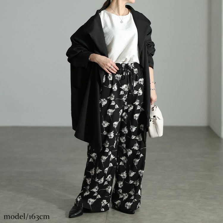 大きいサイズ レディース 花柄シャドーストライプワイドパンツ