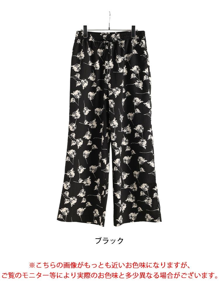 大きいサイズ レディース 花柄シャドーストライプワイドパンツ