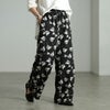 大きいサイズ レディース 花柄シャドーストライプワイドパンツ ブラック