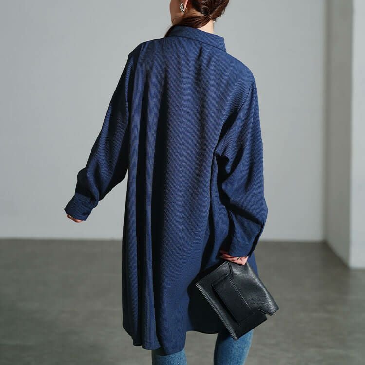 大きいサイズ レディース シャドーストライプ柄重ね着風シャツチュニック