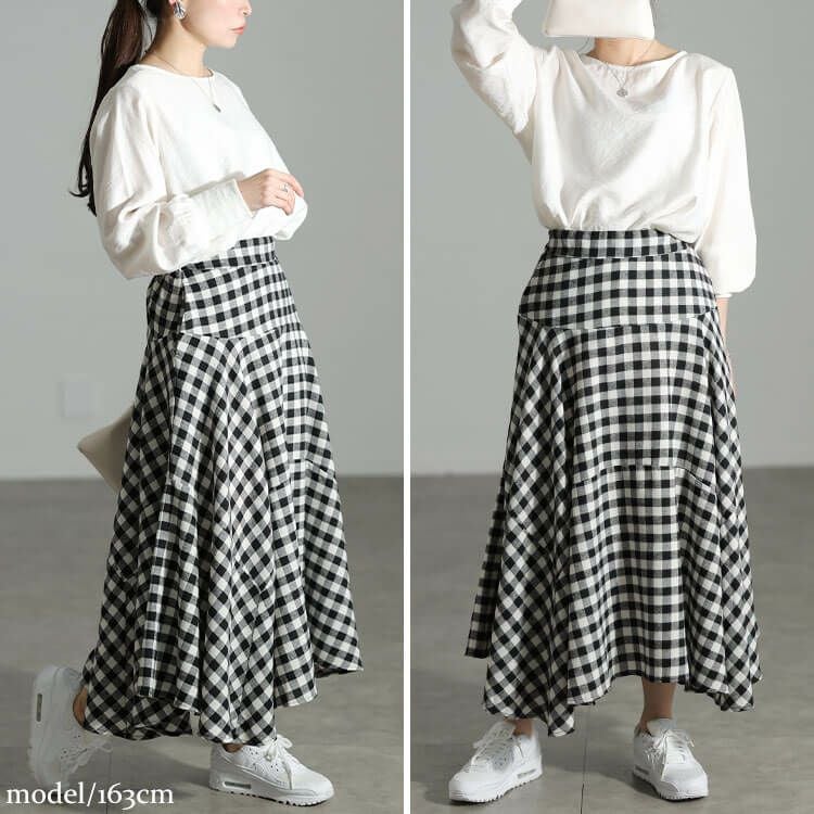 大きいサイズ レディース ギンガムチェック柄イレヘムスカート