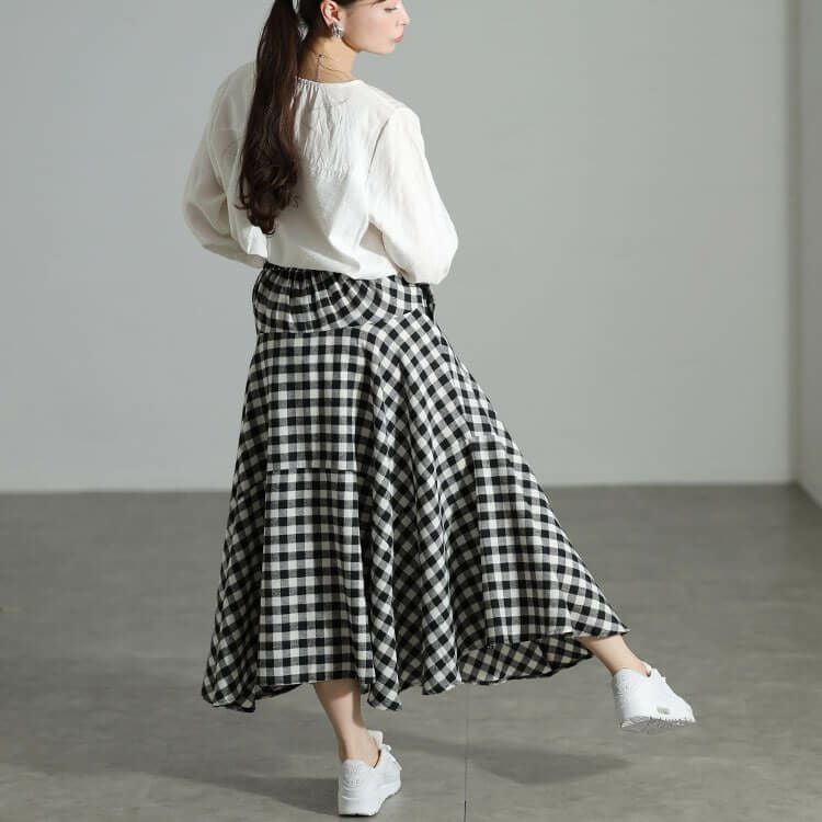 大きいサイズ レディース ギンガムチェック柄イレヘムスカート