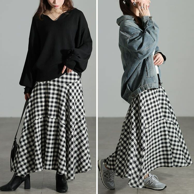 大きいサイズ レディース ギンガムチェック柄イレヘムスカート