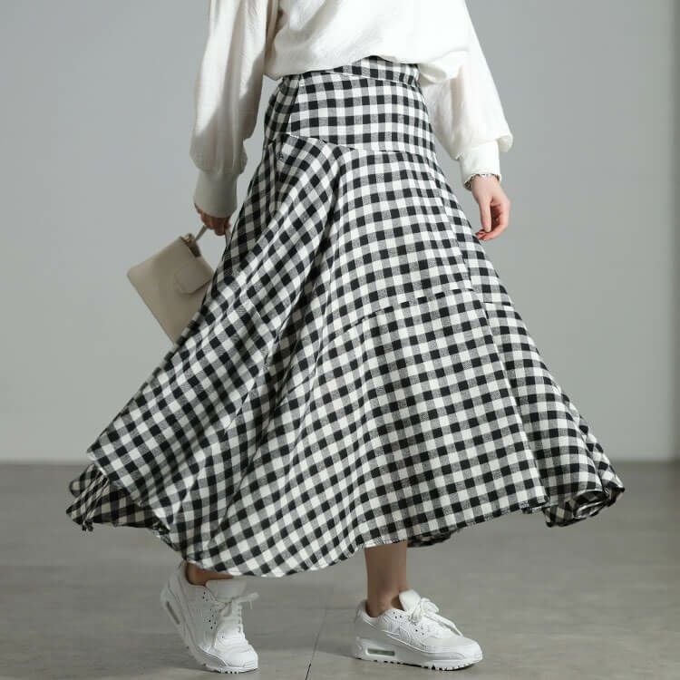 大きいサイズ レディース ギンガムチェック柄イレヘムスカート