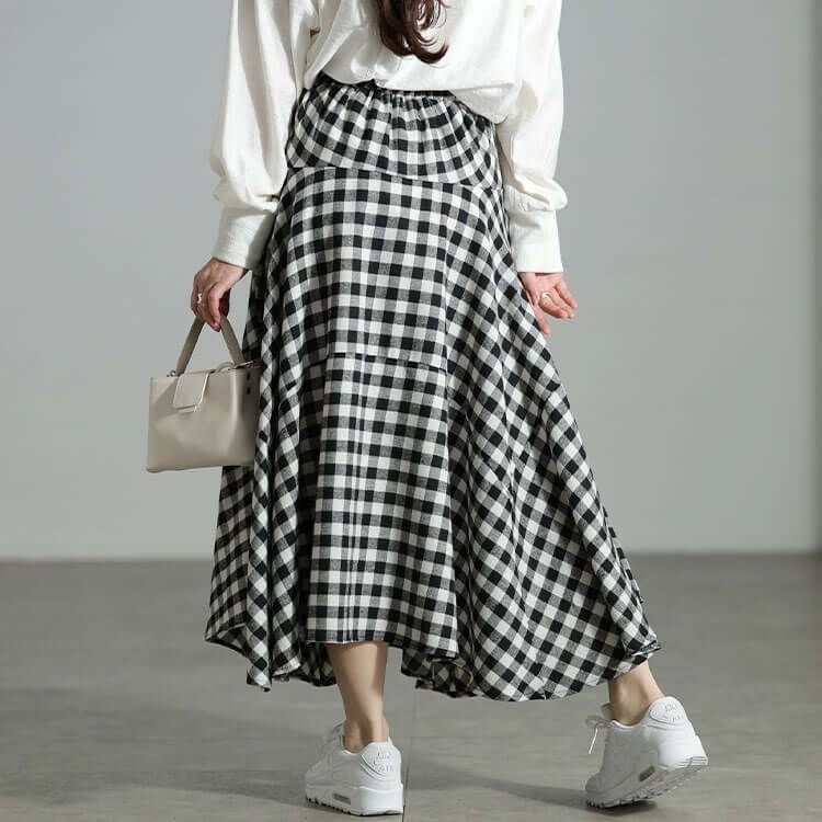 大きいサイズ レディース ギンガムチェック柄イレヘムスカート