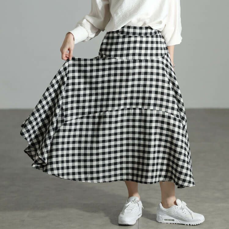 大きいサイズ レディース ギンガムチェック柄イレヘムスカート