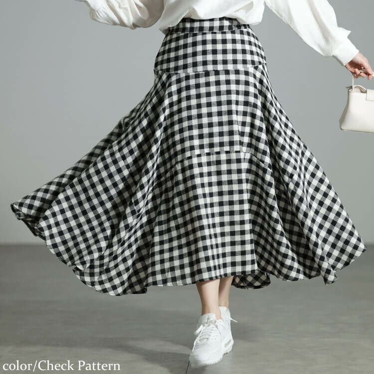 大きいサイズ レディース ギンガムチェック柄イレヘムスカート チェック柄