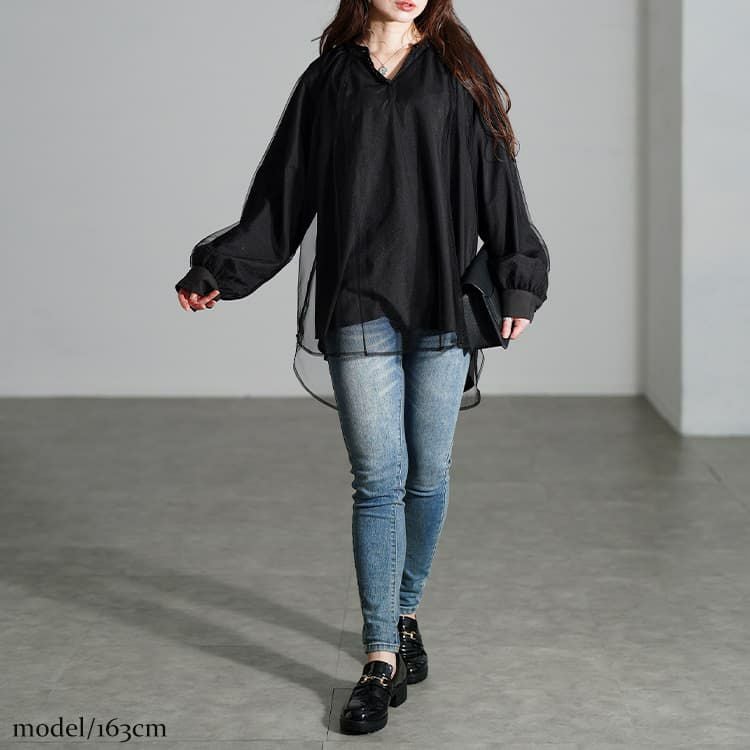 大きいサイズ レディース チュールレイヤードスキッパーチュニック