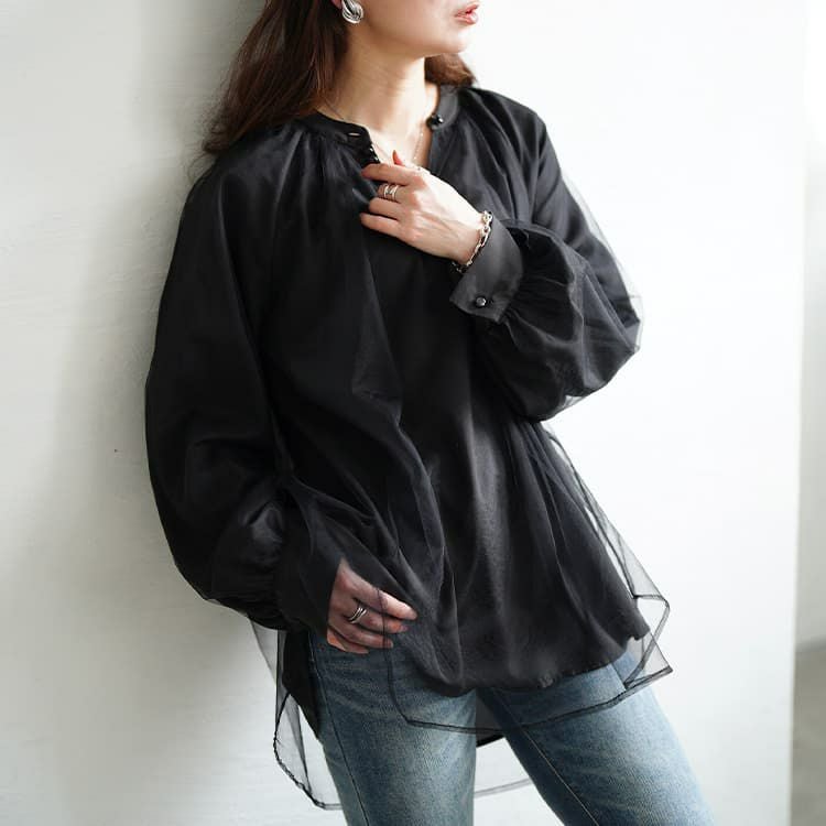 大きいサイズ レディース チュールレイヤードスキッパーチュニック