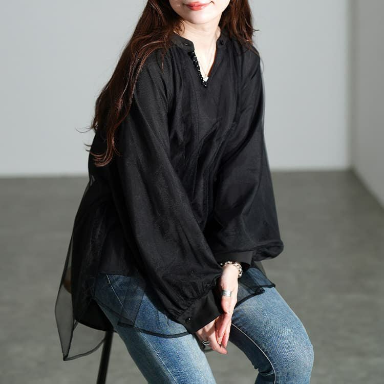 大きいサイズ レディース チュールレイヤードスキッパーチュニック