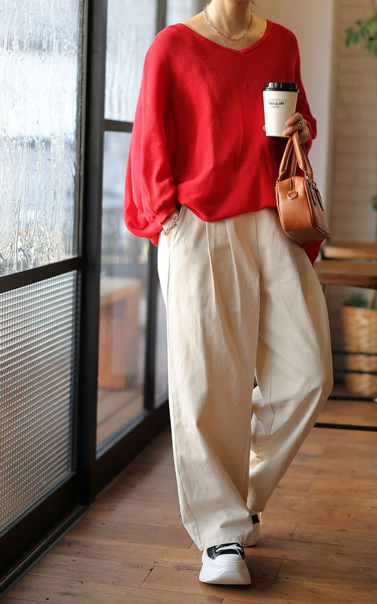 大きいサイズ レディース コットンチノタック入りバレルパンツ