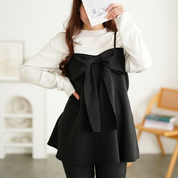 大きいサイズ レディース ビッグリボンペプラムビスチェ