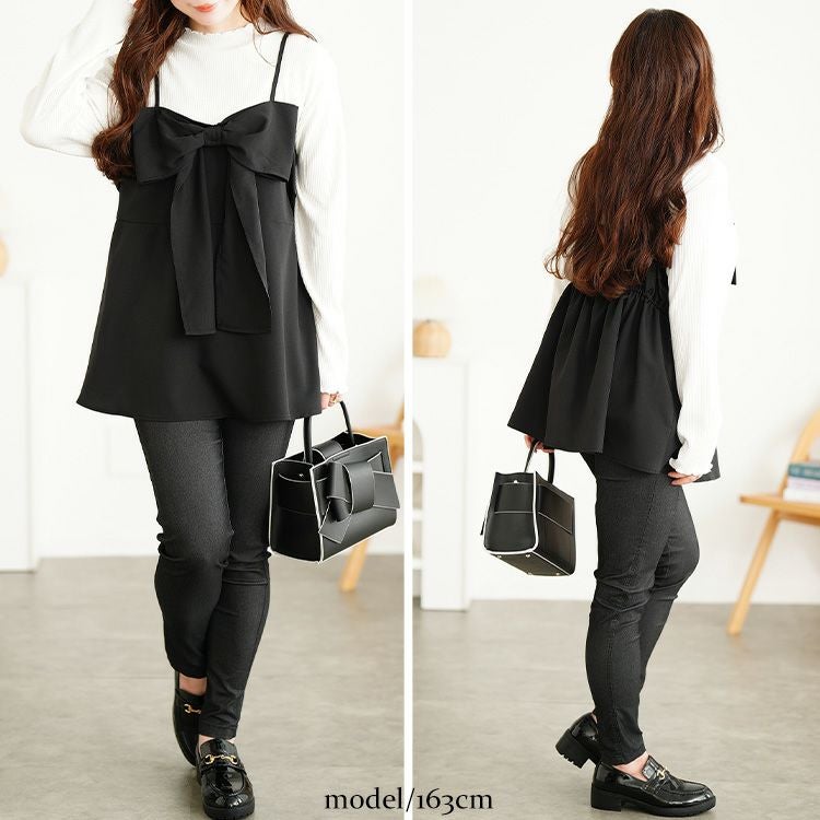 大きいサイズ レディース ビッグリボンペプラムビスチェ