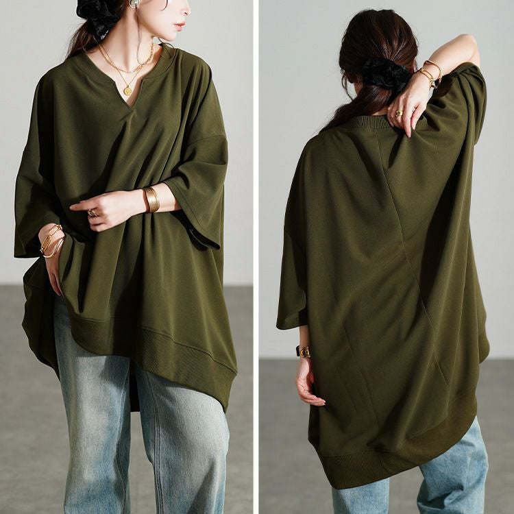 大きいサイズ レディース キーネックオーバーサイズチュニックTシャツ