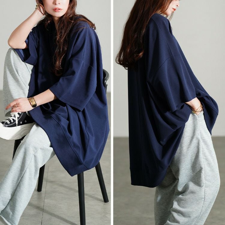 大きいサイズ レディース キーネックオーバーサイズチュニックTシャツ