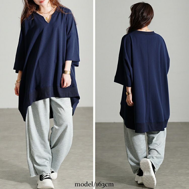 大きいサイズ レディース キーネックオーバーサイズチュニックTシャツ
