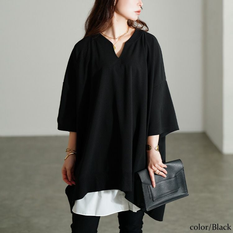 大きいサイズ レディース キーネックオーバーサイズチュニックTシャツ