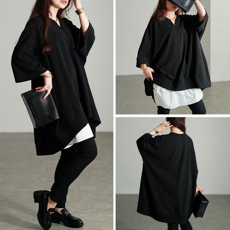 大きいサイズ レディース キーネックオーバーサイズチュニックTシャツ