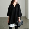 大きいサイズ レディース キーネックオーバーサイズチュニックTシャツ ブラック