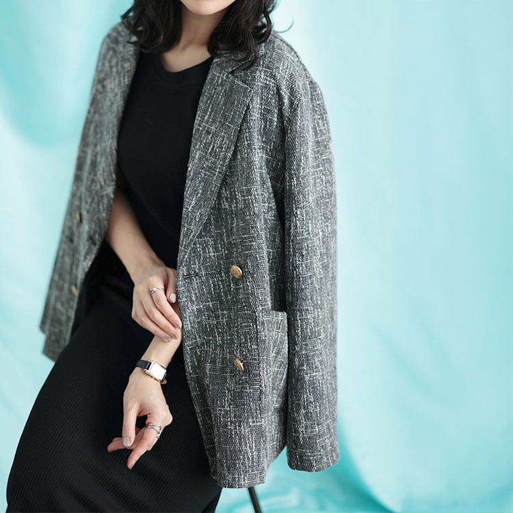 大きいサイズ レディース ツイードライクダブルボタンテーラードジャケット