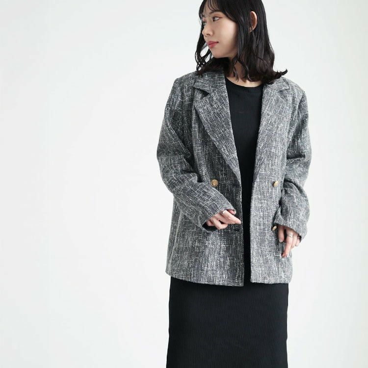 大きいサイズ レディース ツイードライクダブルボタンテーラードジャケット