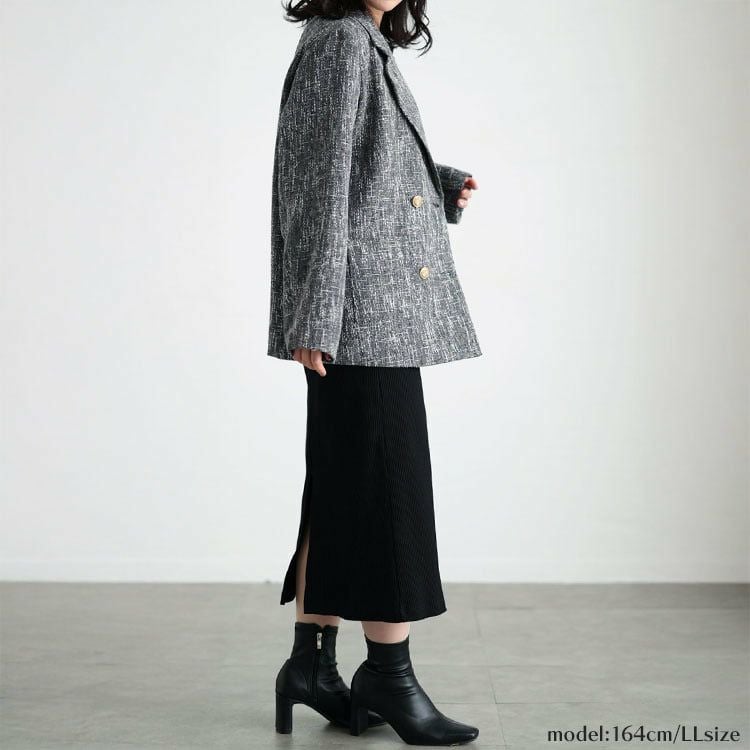 大きいサイズ レディース ツイードライクダブルボタンテーラードジャケット