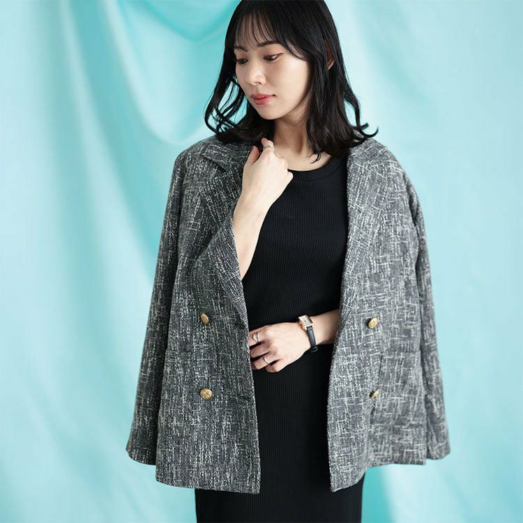 大きいサイズ レディース ツイードライクダブルボタンテーラードジャケット