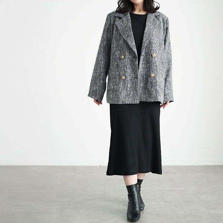 大きいサイズ レディース ツイードライクダブルボタンテーラードジャケット