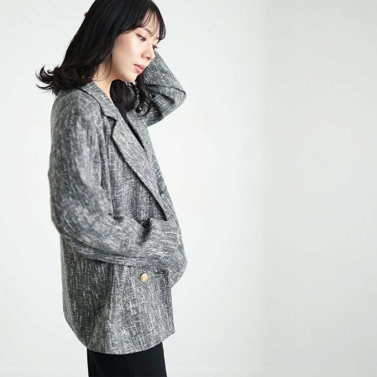 大きいサイズ レディース ツイードライクダブルボタンテーラードジャケット