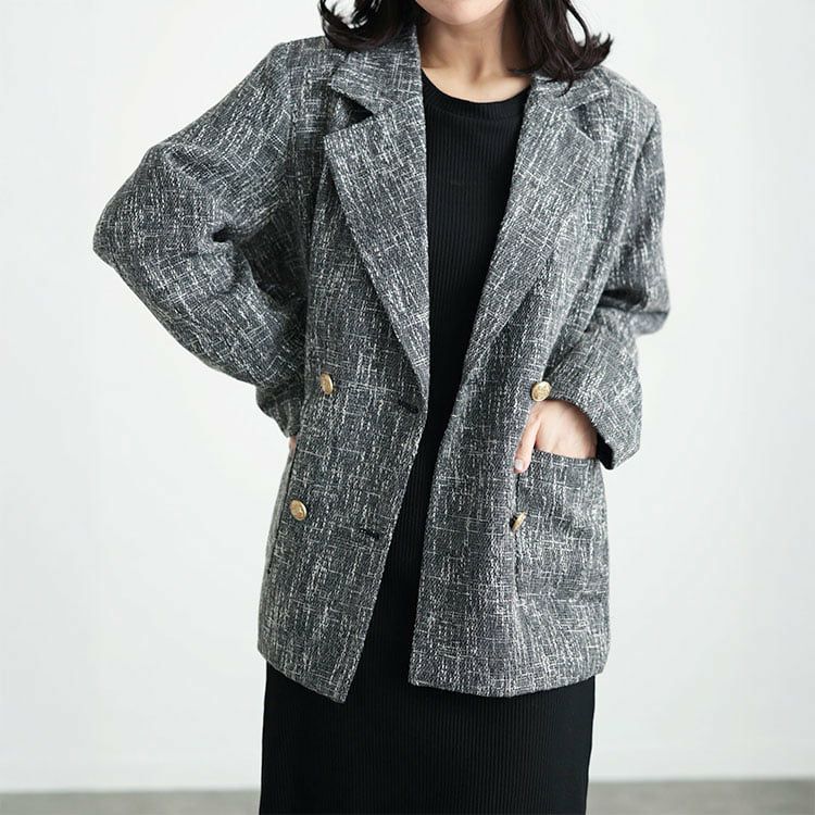大きいサイズ レディース ツイードライクダブルボタンテーラードジャケット