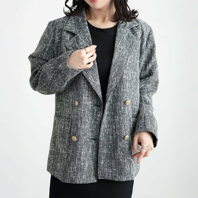 大きいサイズ レディース ツイードライクダブルボタンテーラードジャケット ミックス
