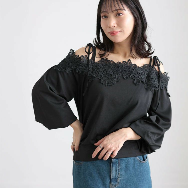 大きいサイズ レディース オフショルレースプルオーバー