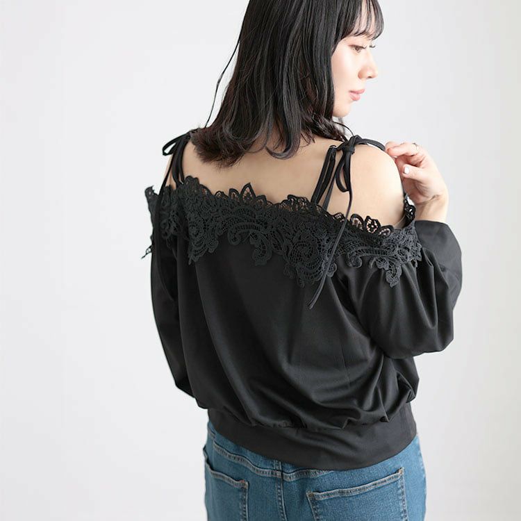 大きいサイズ レディース オフショルレースプルオーバー