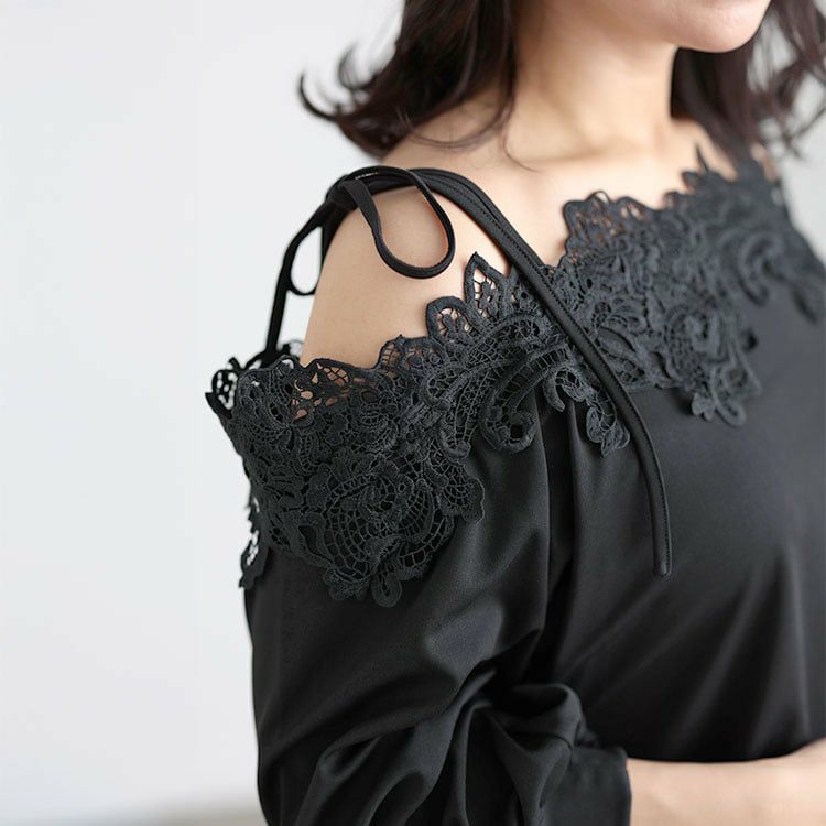 大きいサイズ レディース オフショルレースプルオーバー