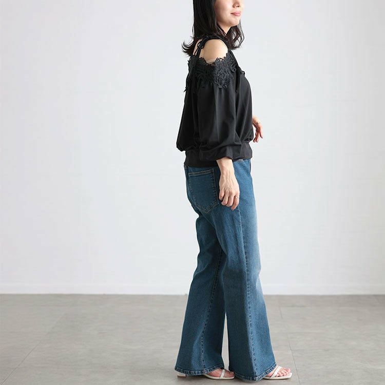 大きいサイズ レディース オフショルレースプルオーバー