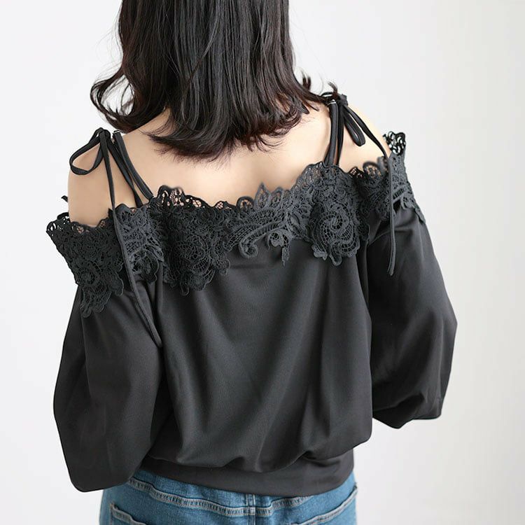 大きいサイズ レディース オフショルレースプルオーバー